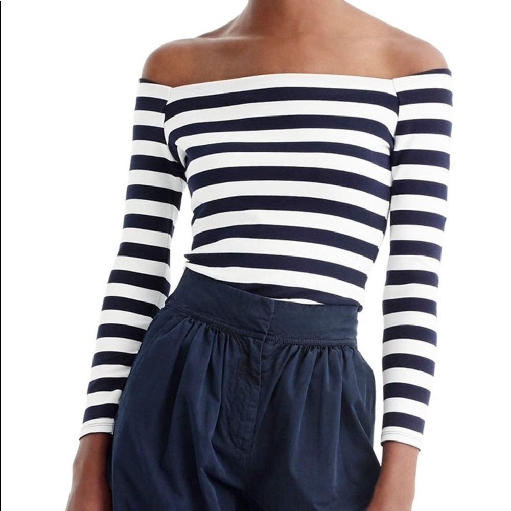 J.Crew Stripe Off the Shoulder Tee